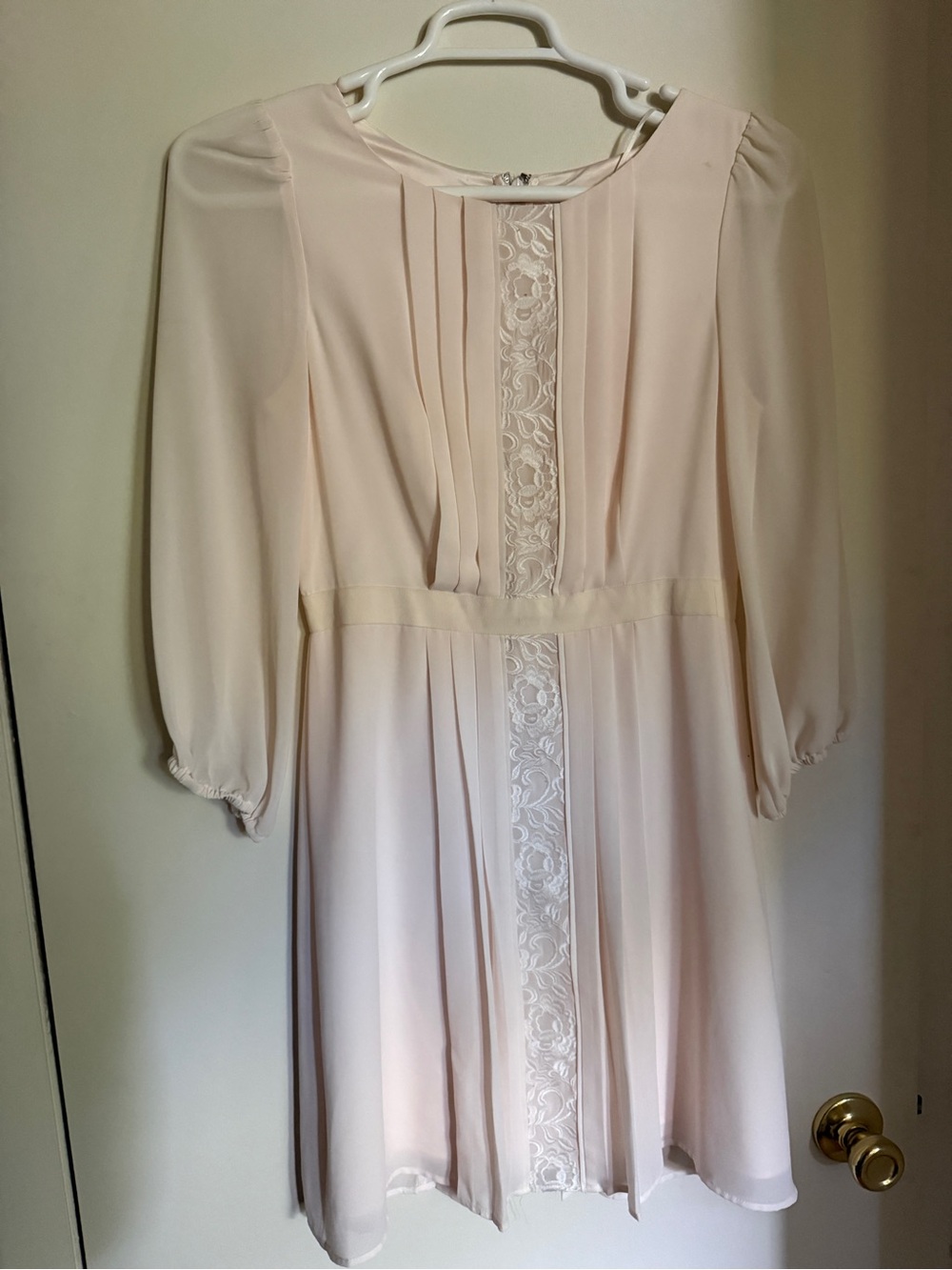 Jessica Simpson Soft Ivory Lace-Panel Long Sleeve Dress